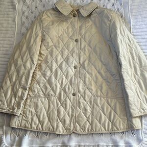 Burberry Cream Quilted Puffer Jacket with Pointed Collar